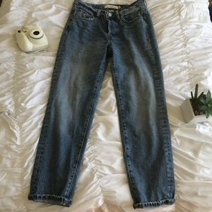 mid-rise medium wash boyfriend jeans